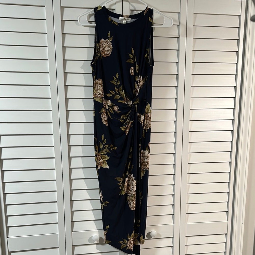 Nine Britton Blue Sheath Midi Dress Crew Neck Sleeveless